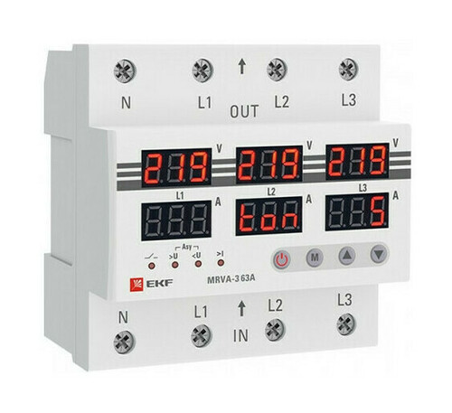 Трехфазное реле напряжения и тока с дисп. MRVA-3 63A EKF 