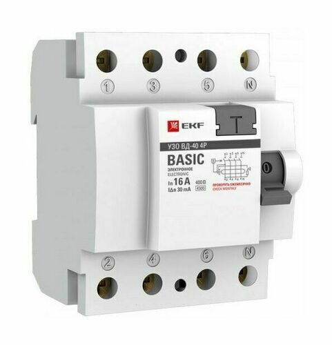 Устройство защитного отключения УЗО ВДТ-40 4P 40А/100мА (электронное) EKF Basic