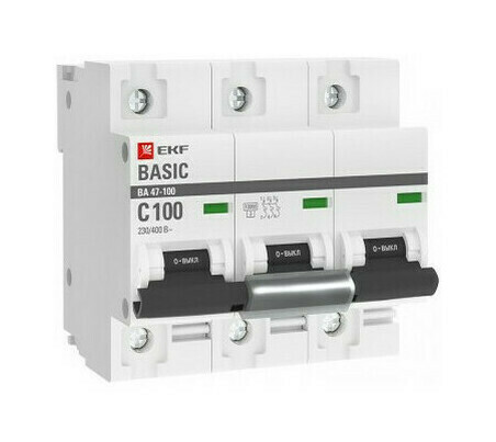 Автоматический выключатель 3P 100А (C) 10kA ВА 47-100 EKF Basic