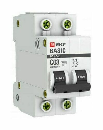 Автоматический выключатель 2P 10А (B) 4,5кА ВА 47-29 EKF Basic