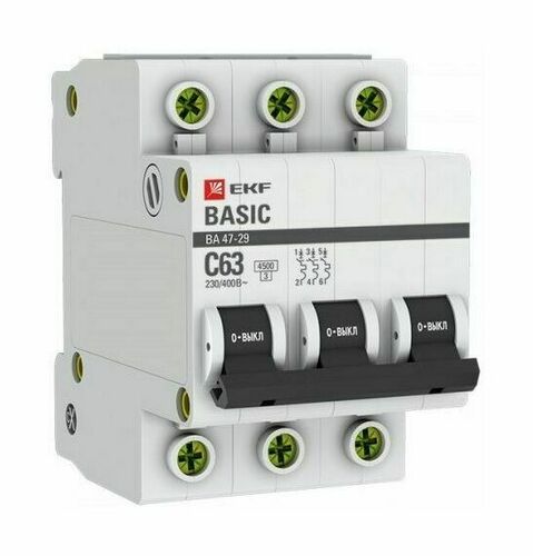 Автоматический выключатель 3P 25А (B) 4,5кА ВА 47-29 EKF Basic