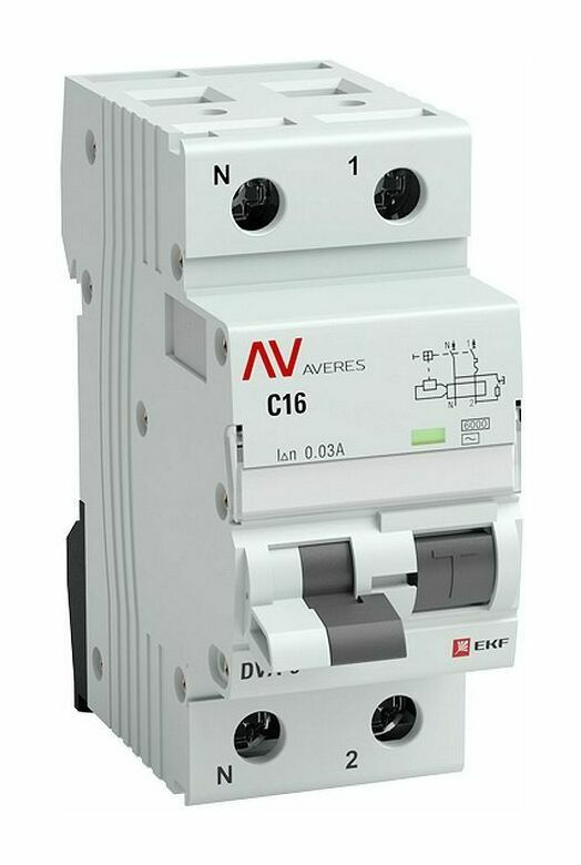 Дифференциальный автомат DVA-10 1P+N 16А (B) 30мА (AC) 6кА EKF AVERES