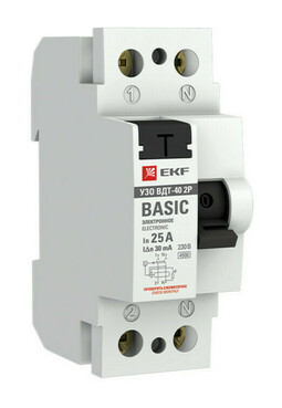 Устройство защитного отключения УЗО ВДТ-40 2P 25А/ 30мА (электронное) EKF Basic